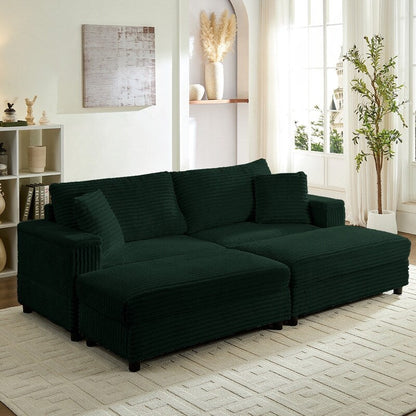 Chaise longue Mixoy 85'' en velours côtelé avec pouf de rangement et accoudoirs, fauteuil inclinable 2 places rembourré pour l'intérieur