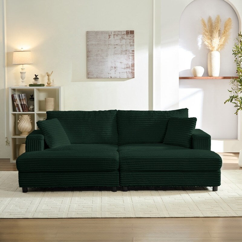 Chaise longue Mixoy 85'' en velours côtelé avec pouf de rangement et accoudoirs, fauteuil inclinable 2 places rembourré pour l'intérieur
