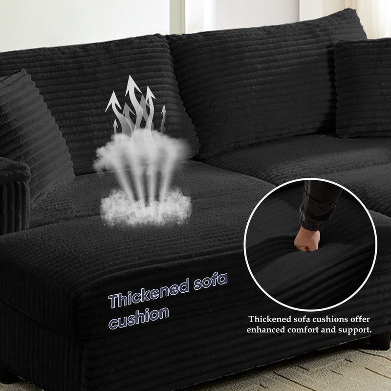 Chaise longue Mixoy 85'' en velours côtelé avec pouf de rangement et accoudoirs, fauteuil inclinable 2 places rembourré pour l'intérieur