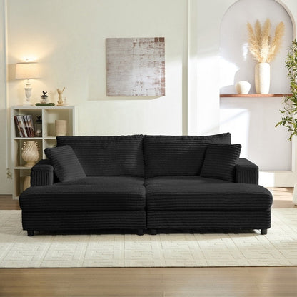 Chaise longue Mixoy 85'' en velours côtelé avec pouf de rangement et accoudoirs, fauteuil inclinable 2 places rembourré pour l'intérieur