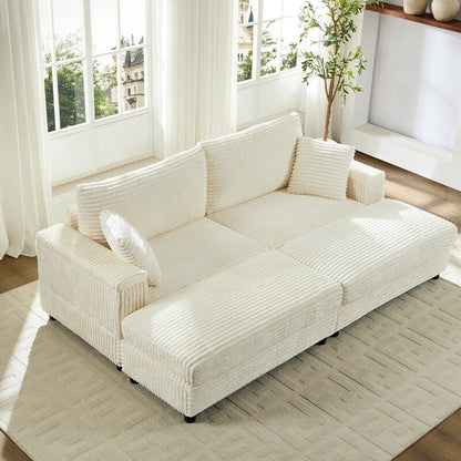 Chaise longue Mixoy 85'' en velours côtelé avec pouf de rangement et accoudoirs, fauteuil inclinable 2 places rembourré pour l'intérieur