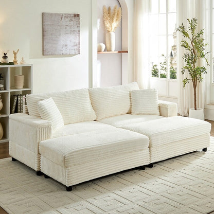 Chaise longue Mixoy 85'' en velours côtelé avec pouf de rangement et accoudoirs, fauteuil inclinable 2 places rembourré pour l'intérieur