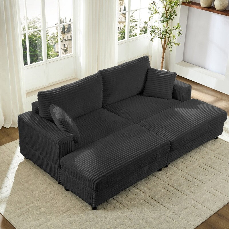 Chaise longue Mixoy 85'' en velours côtelé avec pouf de rangement et accoudoirs, fauteuil inclinable 2 places rembourré pour l'intérieur