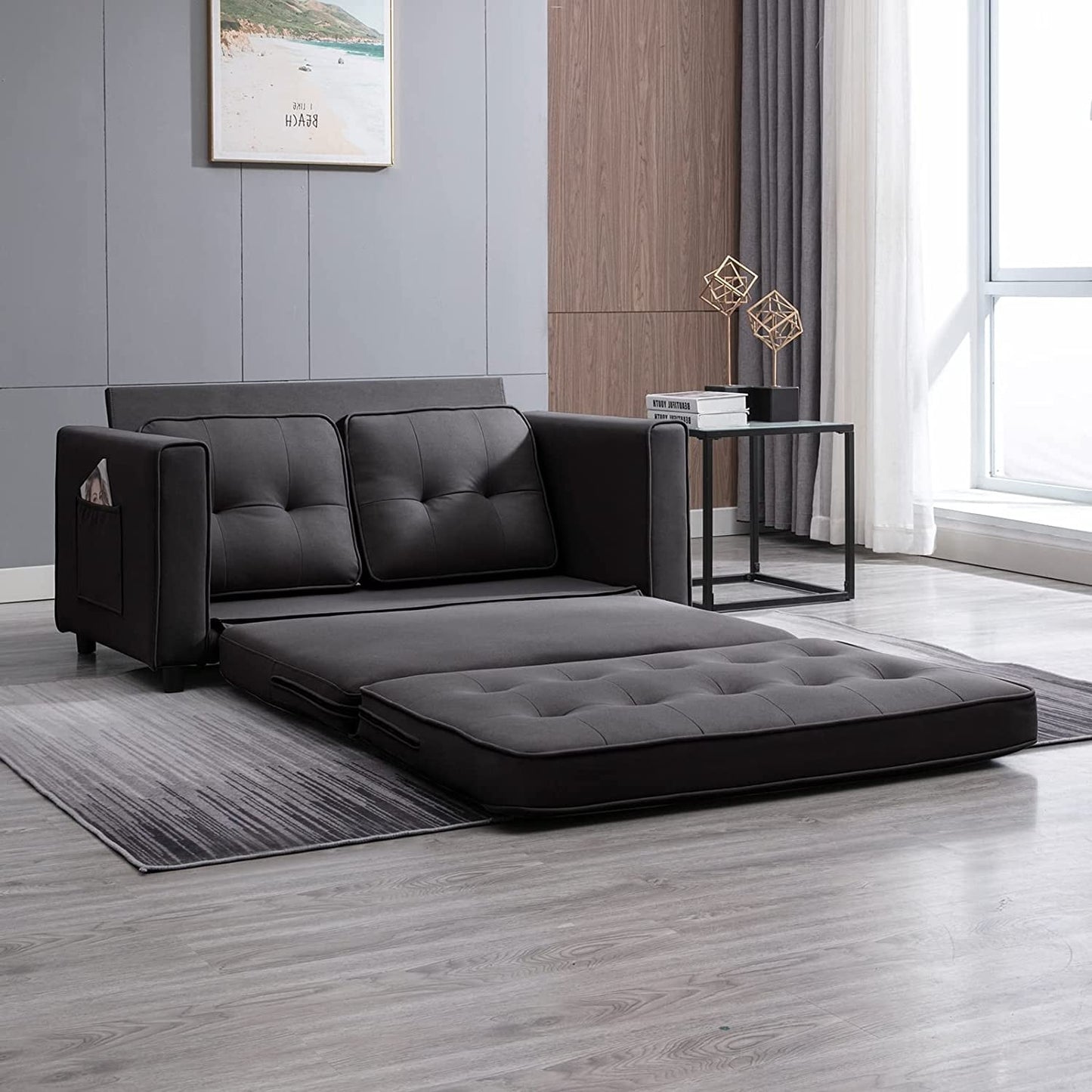 Canapé-lit gigogne 3 en 1 Mixoy moderne avec matelas pliable en trois parties