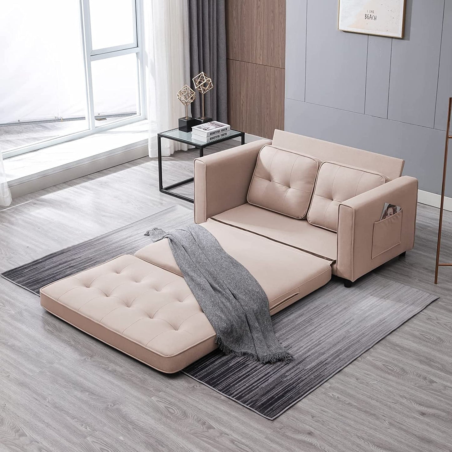 Canapé-lit gigogne 3 en 1 Mixoy moderne avec matelas pliable en trois parties