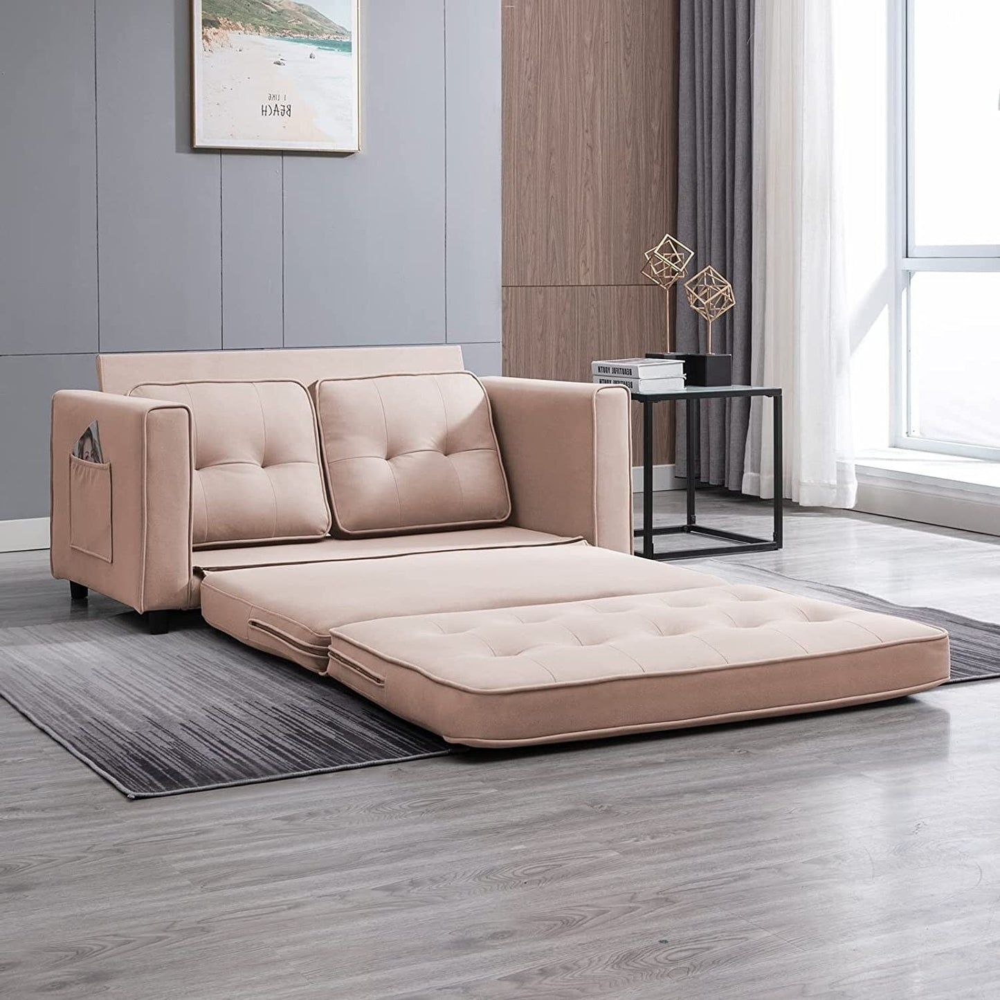 Canapé-lit gigogne 3 en 1 Mixoy moderne avec matelas pliable en trois parties