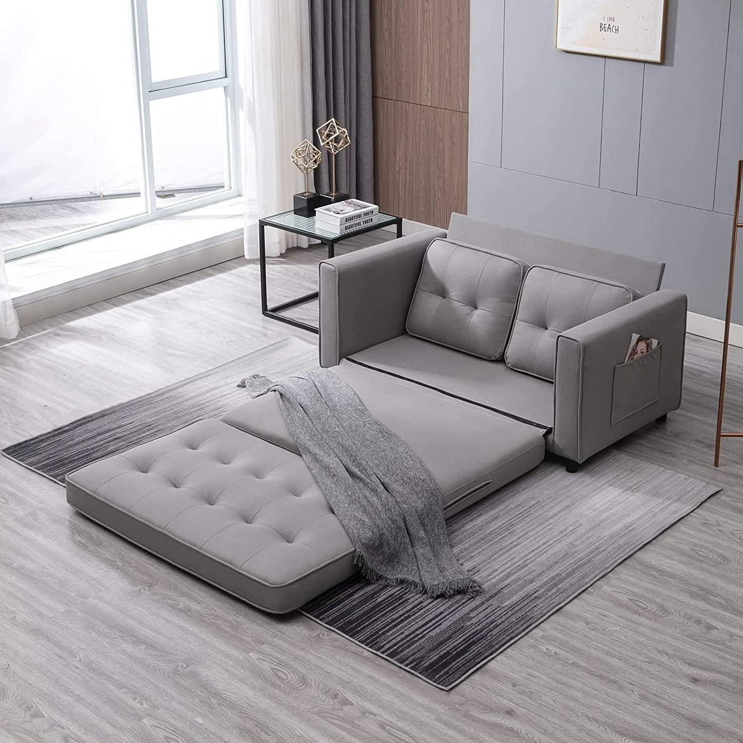 Canapé-lit gigogne 3 en 1 Mixoy moderne avec matelas pliable en trois parties