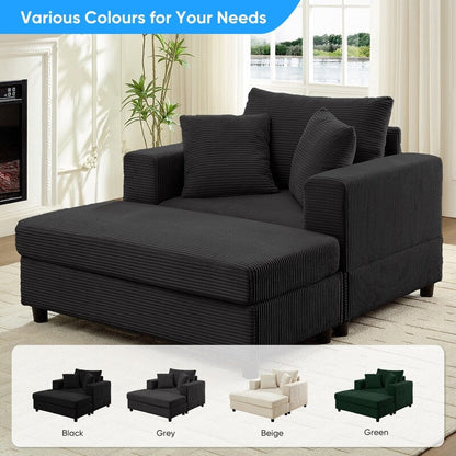 Canapé-lit confortable en velours côtelé Mixoy avec assise profonde et pouf de rangement, canapé-lit 1 place/causeuse rembourré