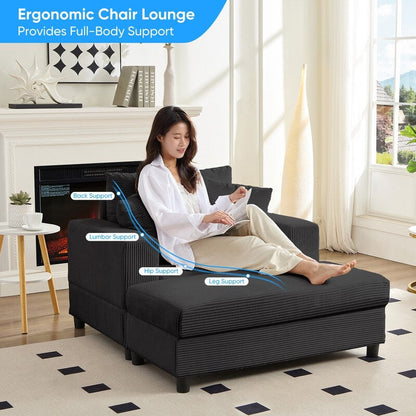 Canapé-lit confortable en velours côtelé Mixoy avec assise profonde et pouf de rangement, canapé-lit 1 place/causeuse rembourré