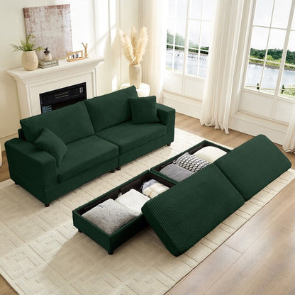 Canapé-lit confortable en velours côtelé Mixoy avec assise profonde et pouf de rangement, canapé-lit 1 place/causeuse rembourré