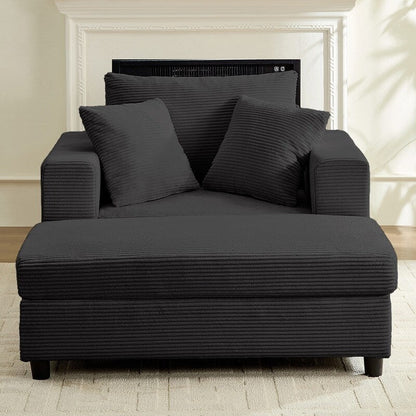 Canapé-lit confortable en velours côtelé Mixoy avec assise profonde et pouf de rangement, canapé-lit 1 place/causeuse rembourré