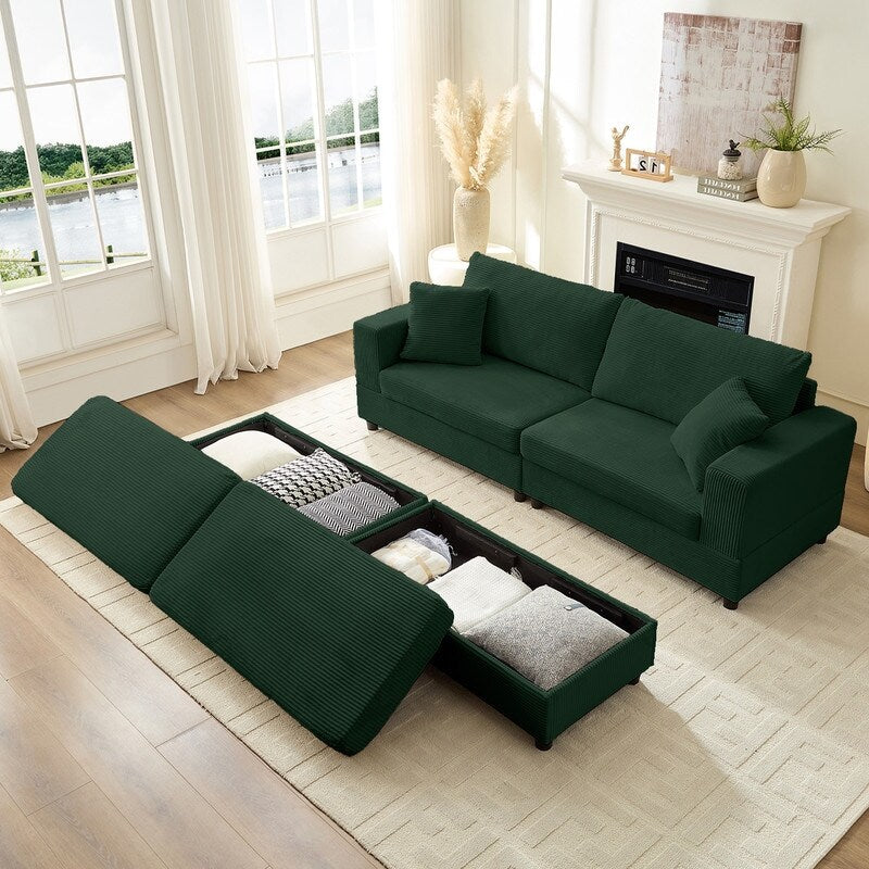 Canapé-lit confortable en velours côtelé Mixoy avec assise profonde et pouf de rangement, canapé-lit 1 place/causeuse rembourré