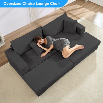 Canapé-lit confortable en velours côtelé Mixoy avec assise profonde et pouf de rangement, canapé-lit 1 place/causeuse rembourré