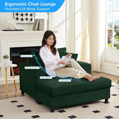 Canapé-lit confortable en velours côtelé Mixoy avec assise profonde et pouf de rangement, canapé-lit 1 place/causeuse rembourré