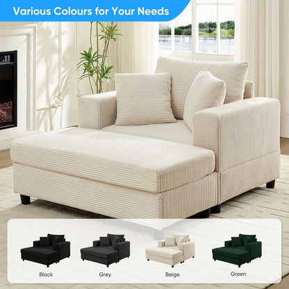 Canapé-lit confortable en velours côtelé Mixoy avec assise profonde et pouf de rangement, canapé-lit 1 place/causeuse rembourré