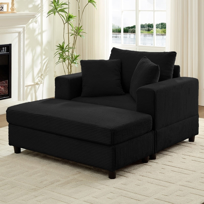 Canapé-lit confortable en velours côtelé Mixoy avec assise profonde et pouf de rangement, canapé-lit 1 place/causeuse rembourré