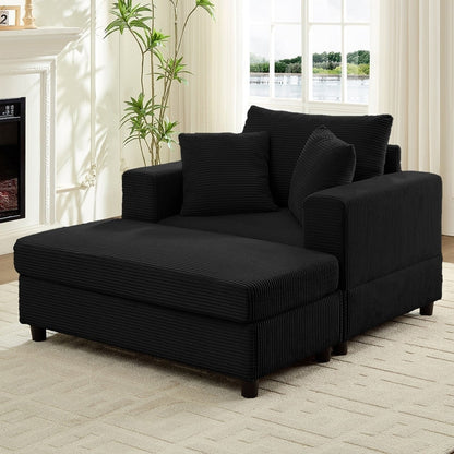 Canapé-lit confortable en velours côtelé Mixoy avec assise profonde et pouf de rangement, canapé-lit 1 place/causeuse rembourré