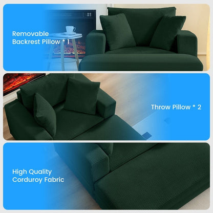 Canapé-lit confortable en velours côtelé Mixoy avec assise profonde et pouf de rangement, canapé-lit 1 place/causeuse rembourré