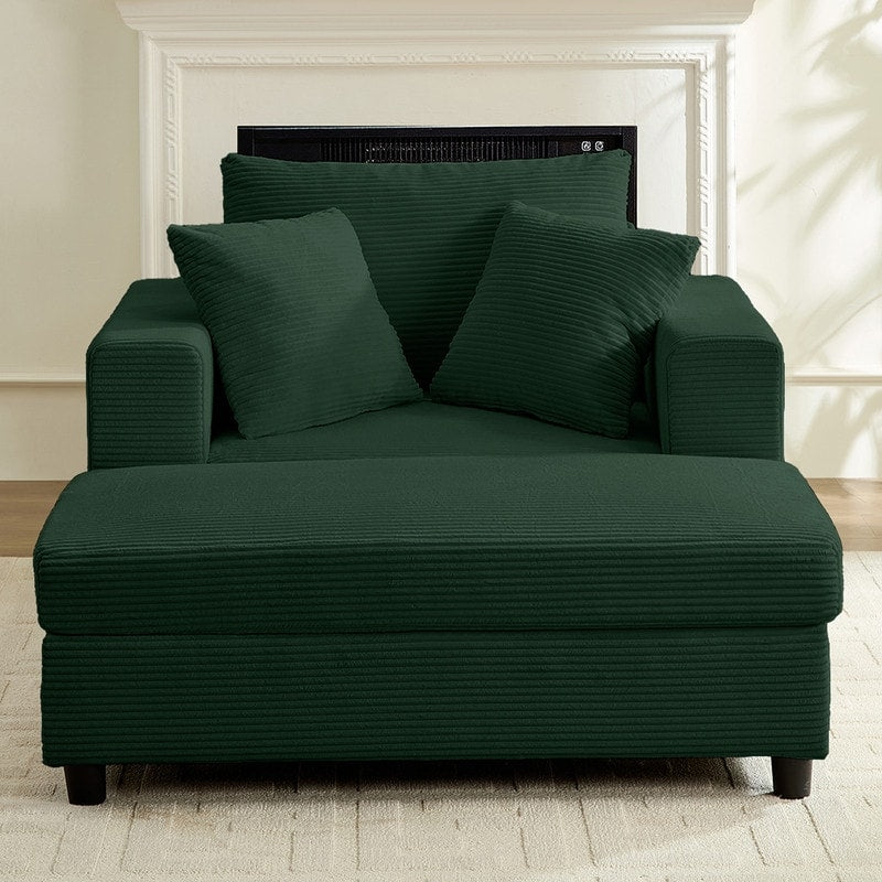 Canapé-lit confortable en velours côtelé Mixoy avec assise profonde et pouf de rangement, canapé-lit 1 place/causeuse rembourré