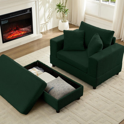 Canapé-lit confortable en velours côtelé Mixoy avec assise profonde et pouf de rangement, canapé-lit 1 place/causeuse rembourré