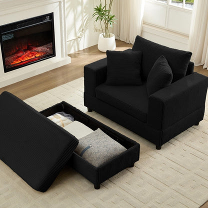 Canapé-lit confortable en velours côtelé Mixoy avec assise profonde et pouf de rangement, canapé-lit 1 place/causeuse rembourré