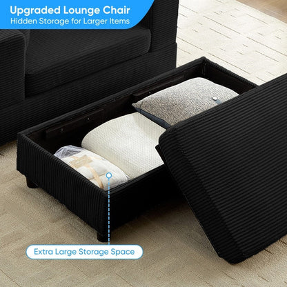 Canapé-lit confortable en velours côtelé Mixoy avec assise profonde et pouf de rangement, canapé-lit 1 place/causeuse rembourré