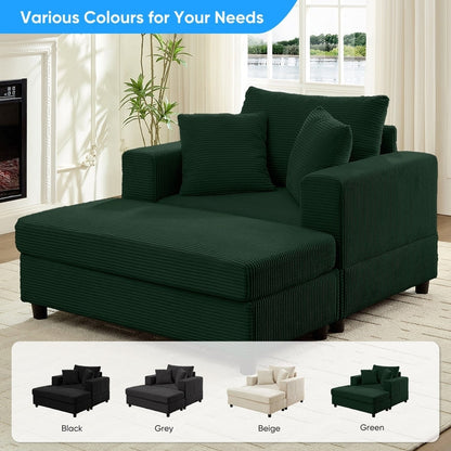 Canapé-lit confortable en velours côtelé Mixoy avec assise profonde et pouf de rangement, canapé-lit 1 place/causeuse rembourré