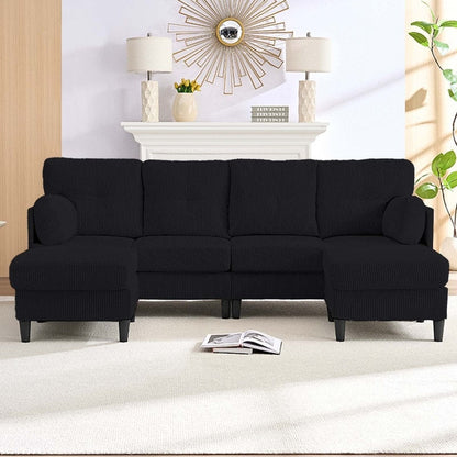 Canapé sectionnel convertible modulaire en U en velours côtelé Mixoy, canapé 4 places rembourré avec pouf amovible