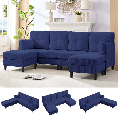Canapé sectionnel convertible modulaire en U en velours côtelé Mixoy, canapé 4 places rembourré avec pouf amovible