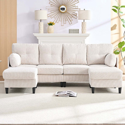 Canapé sectionnel convertible modulaire en U en velours côtelé Mixoy, canapé 4 places rembourré avec pouf amovible