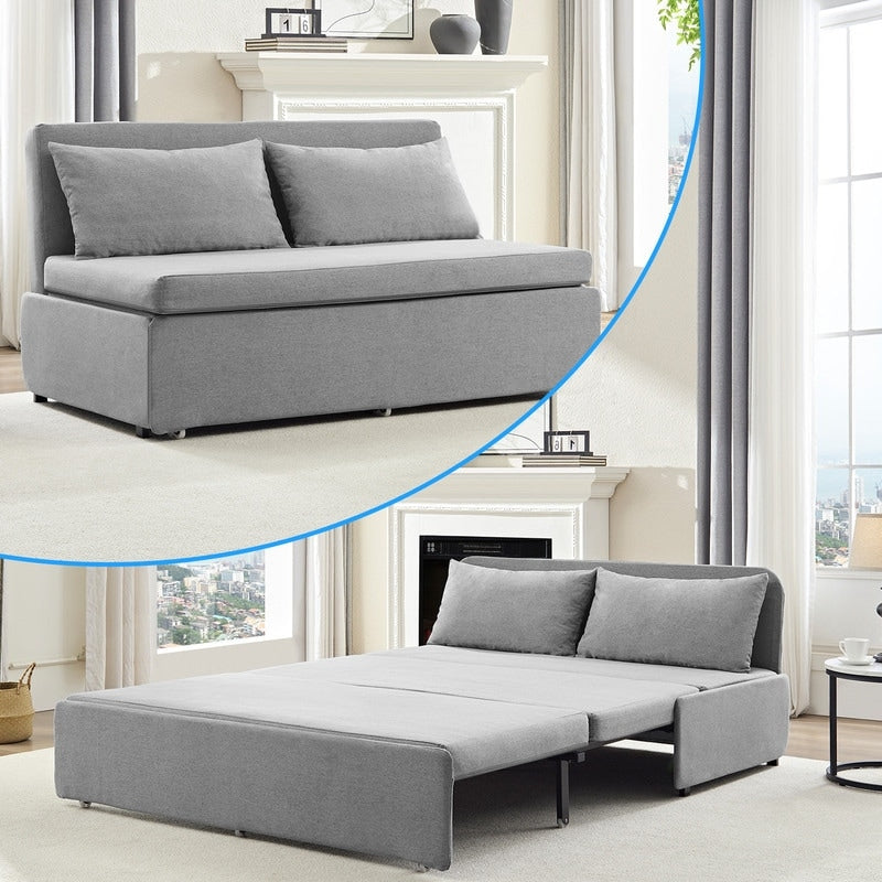 Canapé-lit Mixoy Full/Queen Size, canapé-lit convertible 2 en 1 en lin 1 place/causeuse avec coussins