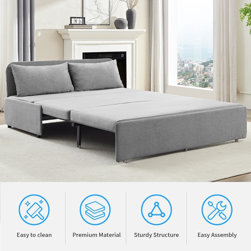 Canapé-lit Mixoy Full/Queen Size, canapé-lit convertible 2 en 1 en lin 1 place/causeuse avec coussins
