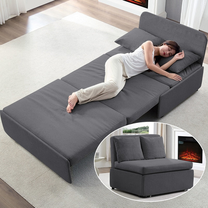 Canapé-lit Mixoy Full/Queen Size, canapé-lit convertible 2 en 1 en lin 1 place/causeuse avec coussins