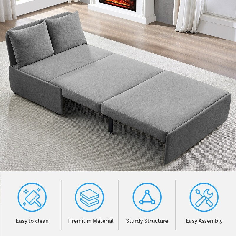 Canapé-lit Mixoy Full/Queen Size, canapé-lit convertible 2 en 1 en lin 1 place/causeuse avec coussins