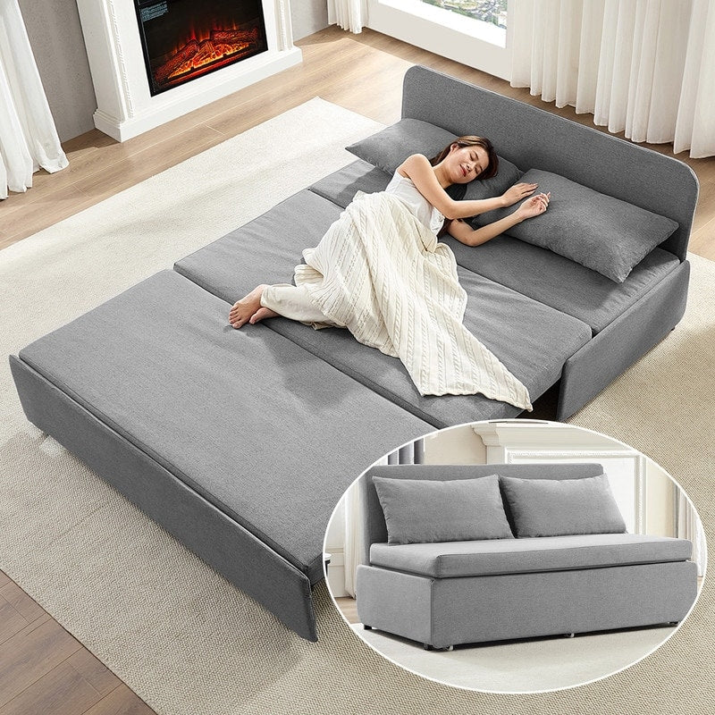Canapé-lit Mixoy Full/Queen Size, canapé-lit convertible 2 en 1 en lin 1 place/causeuse avec coussins