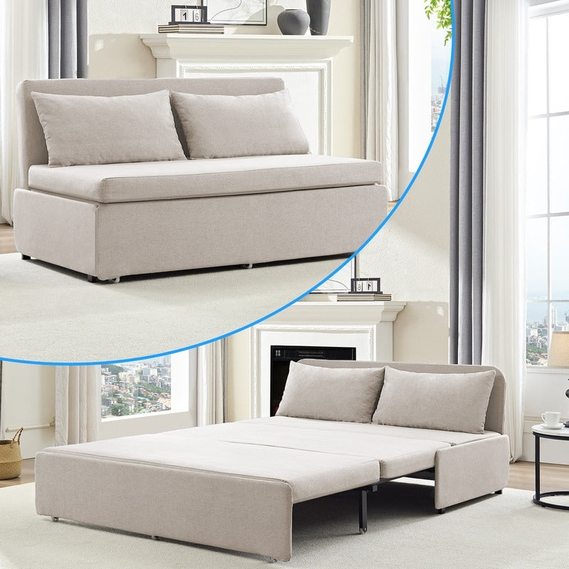 Canapé-lit Mixoy Full/Queen Size, canapé-lit convertible 2 en 1 en lin 1 place/causeuse avec coussins