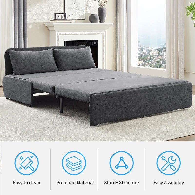 Canapé-lit Mixoy Full/Queen Size, canapé-lit convertible 2 en 1 en lin 1 place/causeuse avec coussins