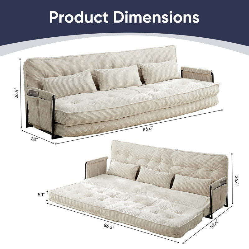 Canapé-lit futon pliable multifonction Mixoy, canapé-lit de sol, canapé-lit paresseux avec oreillers, dossier réglable sur 6 positions