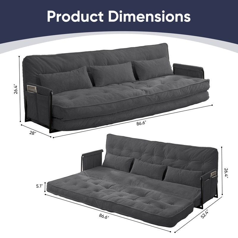 Canapé-lit futon pliable multifonction Mixoy, canapé-lit de sol, canapé-lit paresseux avec oreillers, dossier réglable sur 6 positions