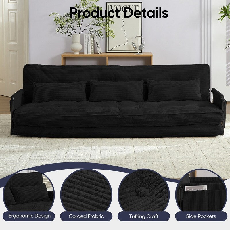 Canapé-lit futon pliable multifonction Mixoy, canapé-lit de sol, canapé-lit paresseux avec oreillers, dossier réglable sur 6 positions