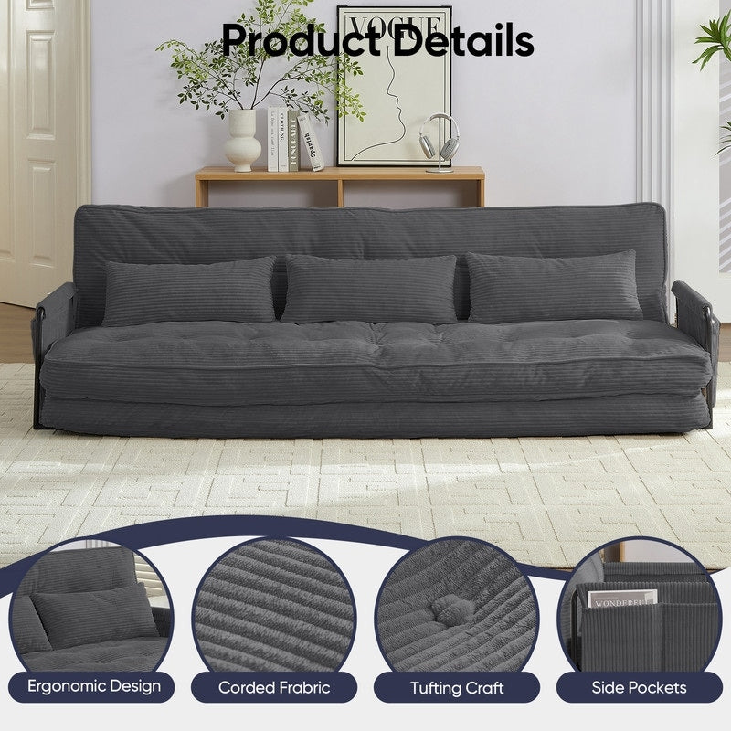 Canapé-lit futon pliable multifonction Mixoy, canapé-lit de sol, canapé-lit paresseux avec oreillers, dossier réglable sur 6 positions