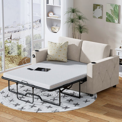 Canapé-lit gigogne Mixoy, canapé-lit avec matelas en mousse à mémoire de forme, porte-gobelet, port USB, canapé-lit gigogne