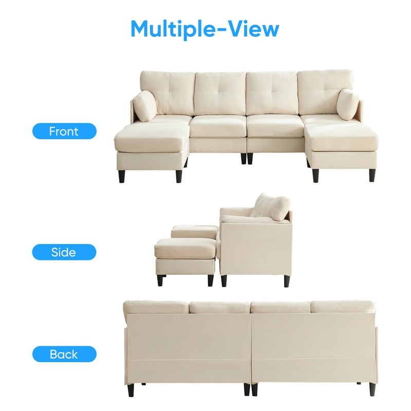 Canapé sectionnel Mixoy W87 en U, canapé convertible 4 places en velours avec poufs de rangement amovibles