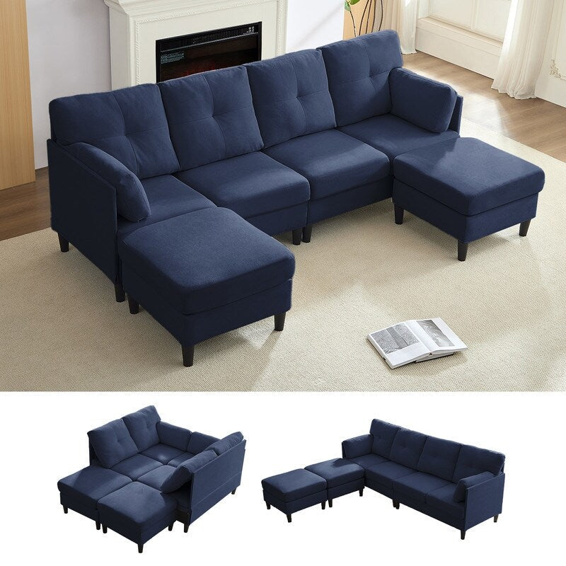 Canapé sectionnel Mixoy W87 en U, canapé convertible 4 places en velours avec poufs de rangement amovibles