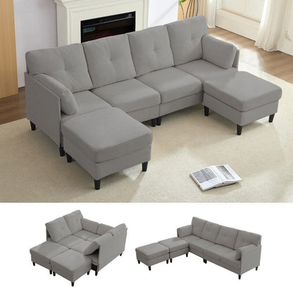 Canapé sectionnel Mixoy W87 en U, canapé convertible 4 places en velours avec poufs de rangement amovibles
