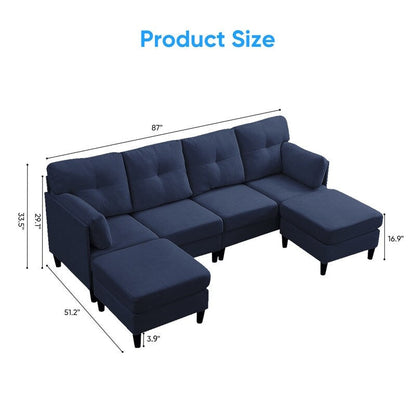 Canapé sectionnel Mixoy W87 en U, canapé convertible 4 places en velours avec poufs de rangement amovibles