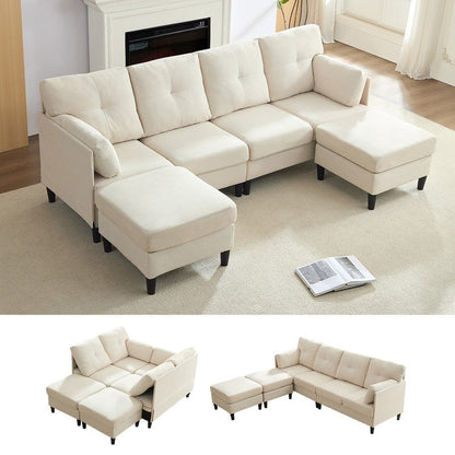 Canapé sectionnel Mixoy W87 en U, canapé convertible 4 places en velours avec poufs de rangement amovibles