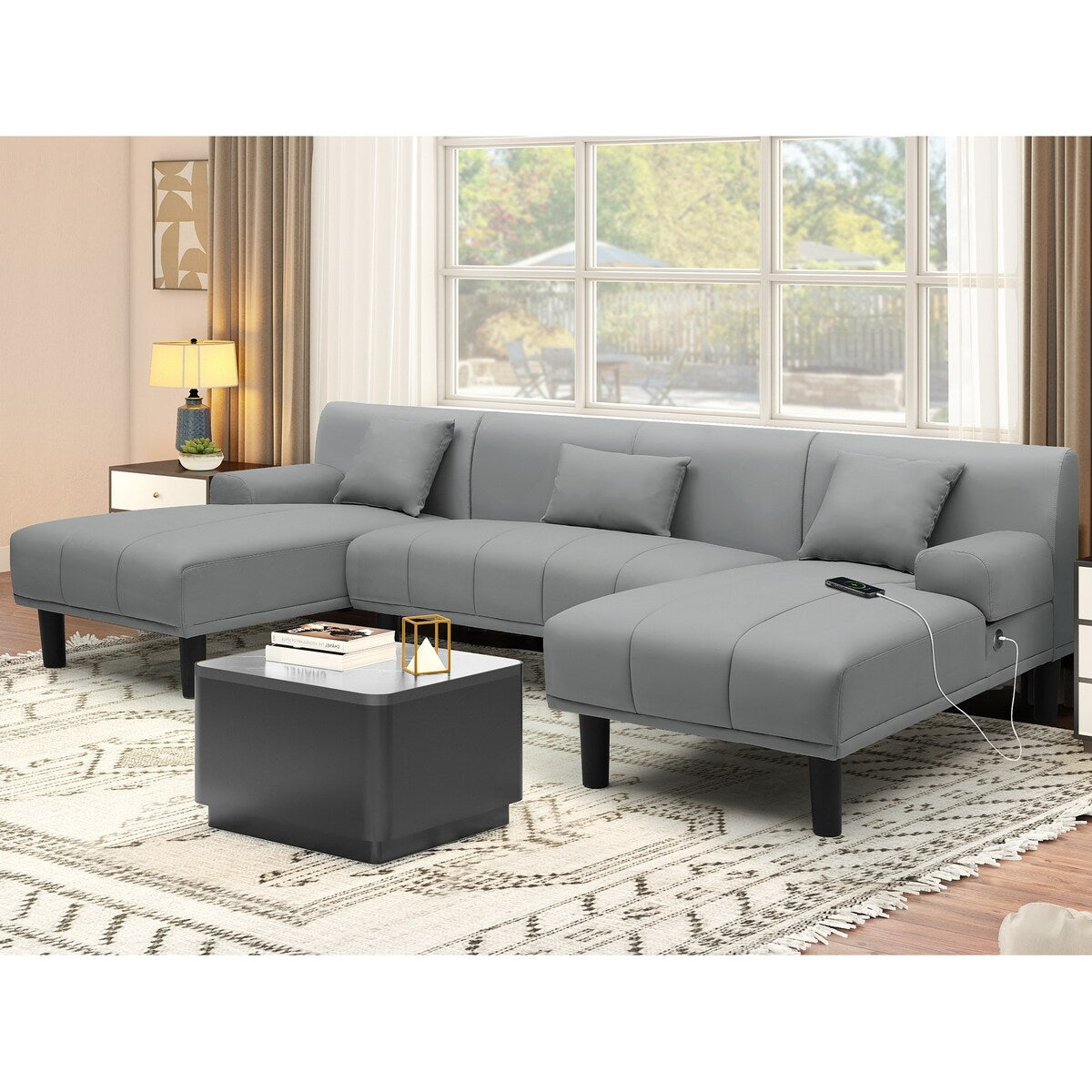 Canapé sectionnel en PU Moasis 106, canapé modulaire moderne en forme de U - 106,3 L x 45,6 l x 26,7 H
