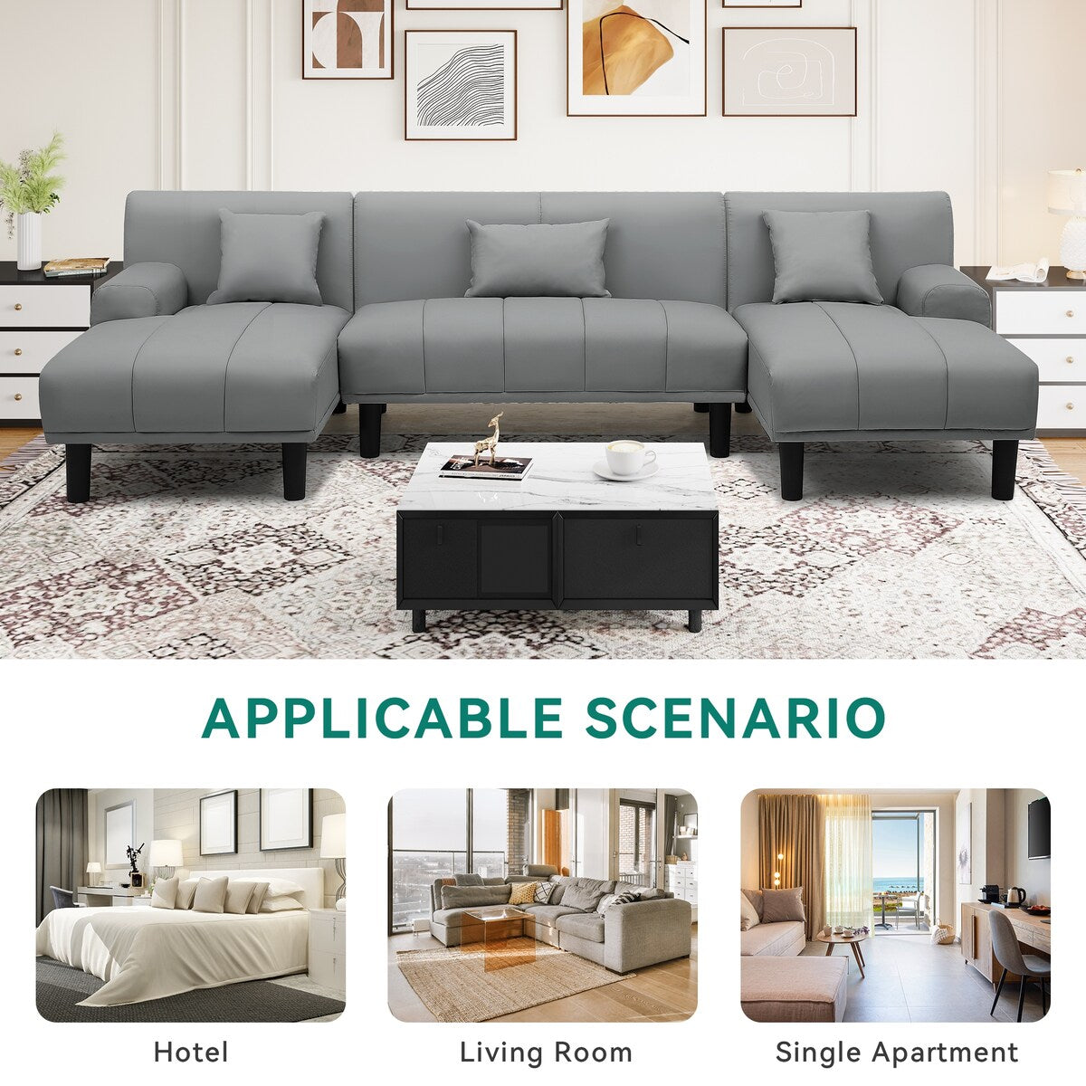 Canapé sectionnel en PU Moasis 106, canapé modulaire moderne en forme de U - 106,3 L x 45,6 l x 26,7 H