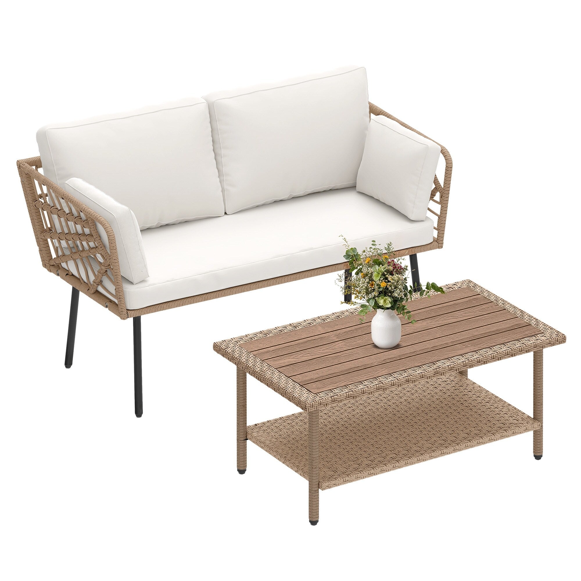 Ensemble de meubles de patio 2 pièces Moasis, causeuse en rotin et osier avec table basse